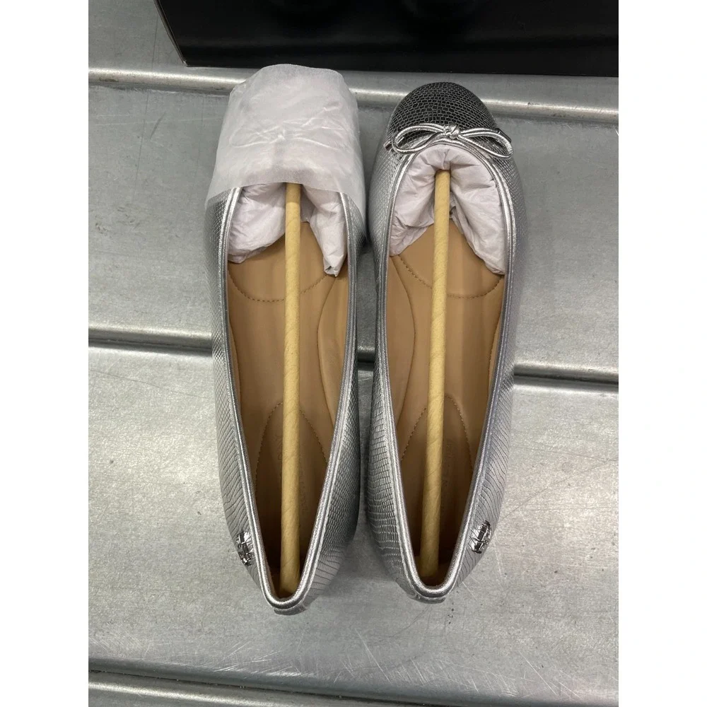 Lauren Ralph Lauren Jayna Flats Ballet Womens 6‎ Silver Leather Bow Slip On